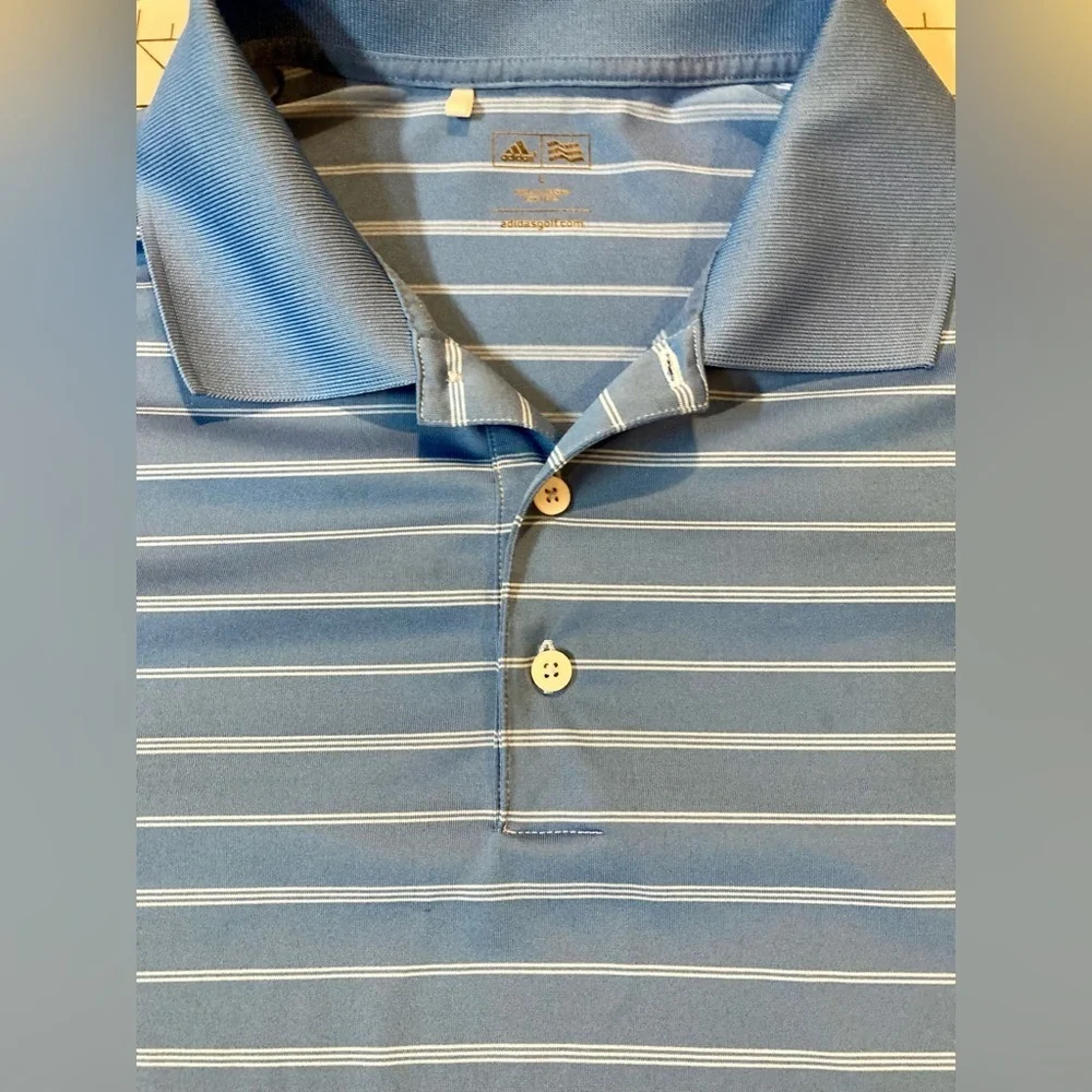 Adidas Men’s Large Two-Tone Blue Striped Golf Polo‎ Shirt